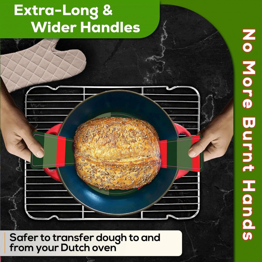 1 Silicone Bread Sling for Dutch Oven - Reusable Bread Mat - Heat Resistant Dutch Oven Liners w/Long Handles - Non-Stick  US Designed Bread Silicone Mat - Sourdough Bread Baking Supplies  Tools