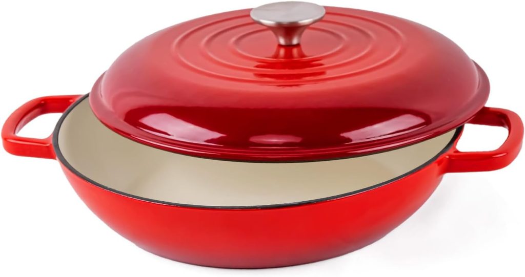 AILIBOO Enameled Cast Iron Dutch Oven Gradient Red,3Quart Dutch Oven Pot with Lid, Round Dutch Oven Cast Iron Pot with Non Stick Enamel Coating for Bread Baking, Graduated Red Dutch Oven for Kitchen