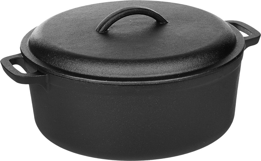 Amazon Basics Pre-Seasoned Cast Iron Round Dutch Oven Pot with Lid and Dual Handles, 7-Quart, Black