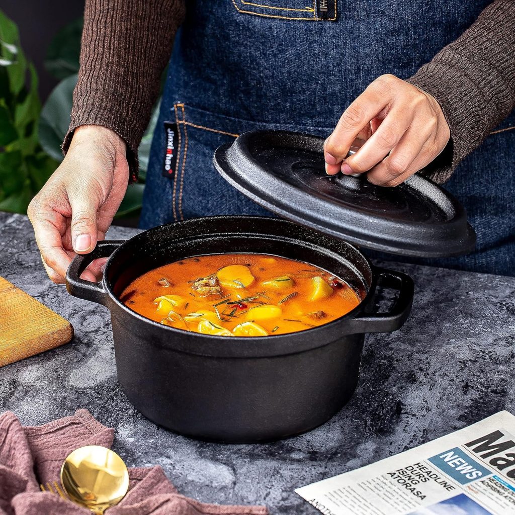 Bruntmor 2.3 Quart Pre-seasoned Cast Iron Dutch Oven With Handles, Lid And Silicone Accessories, 2.3 Qt Black Cast Iron Skillet, Pre-seasoned Shallow Cookware Braising Pan For Casserole Dish