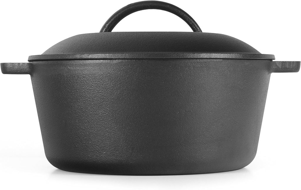 COMMERCIAL CHEF 5 Quart Cast Iron Dutch Oven with Dome Lid  Handles, Preseasoned