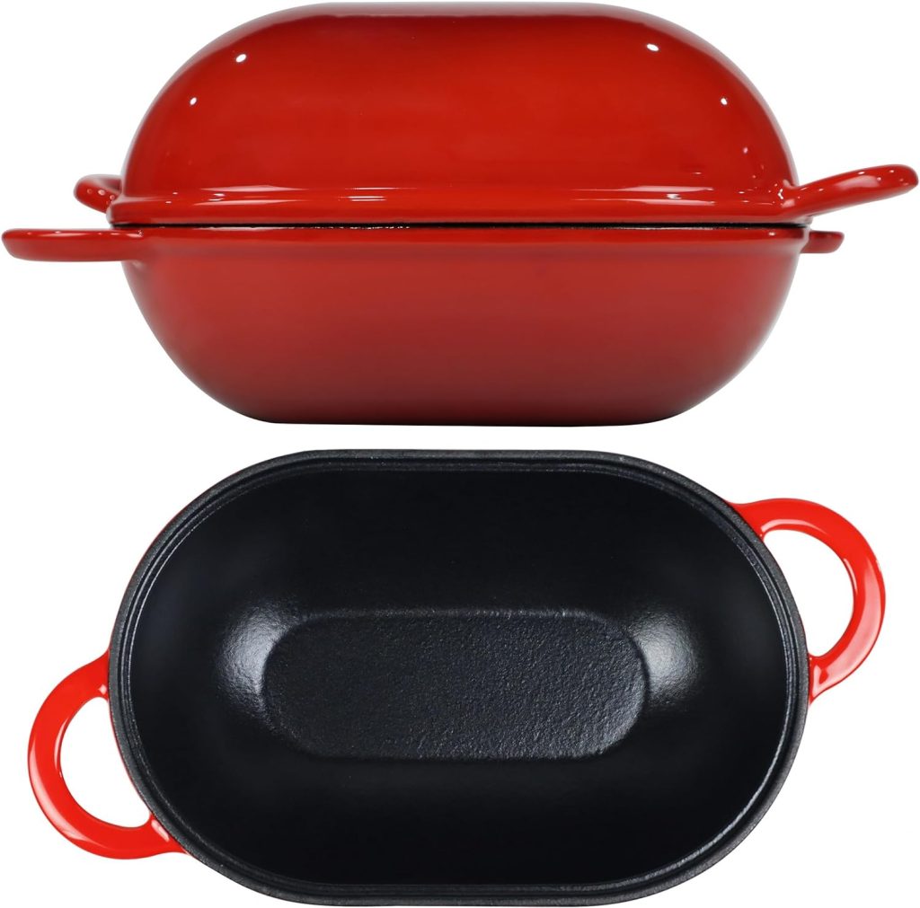 Crucible Cookware Enameled Cast Iron Bread Pan Dutch oven with Lid and Loop Handles - Red – Oven Safe Form for Baking and Cooking, Artisan Bread Kit - Loaf Pan