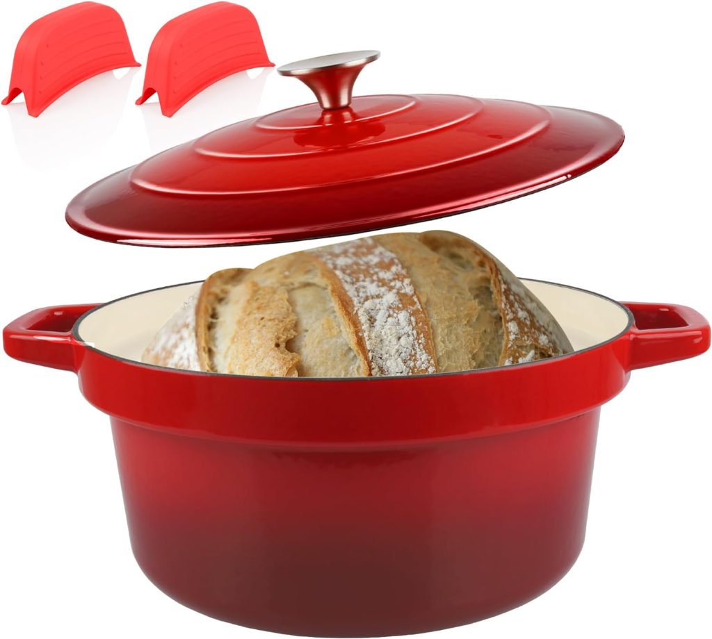 CUKOR 6QT Dutch Oven Pot With Lid,Ceramic Dutch Ovens for Sourdough Bread Baking,Cast Iron Bread Dutch Oven Cooking Pot,Non-Stick Enamel Coated(Include 10 Pcs Bread Paper Liners)