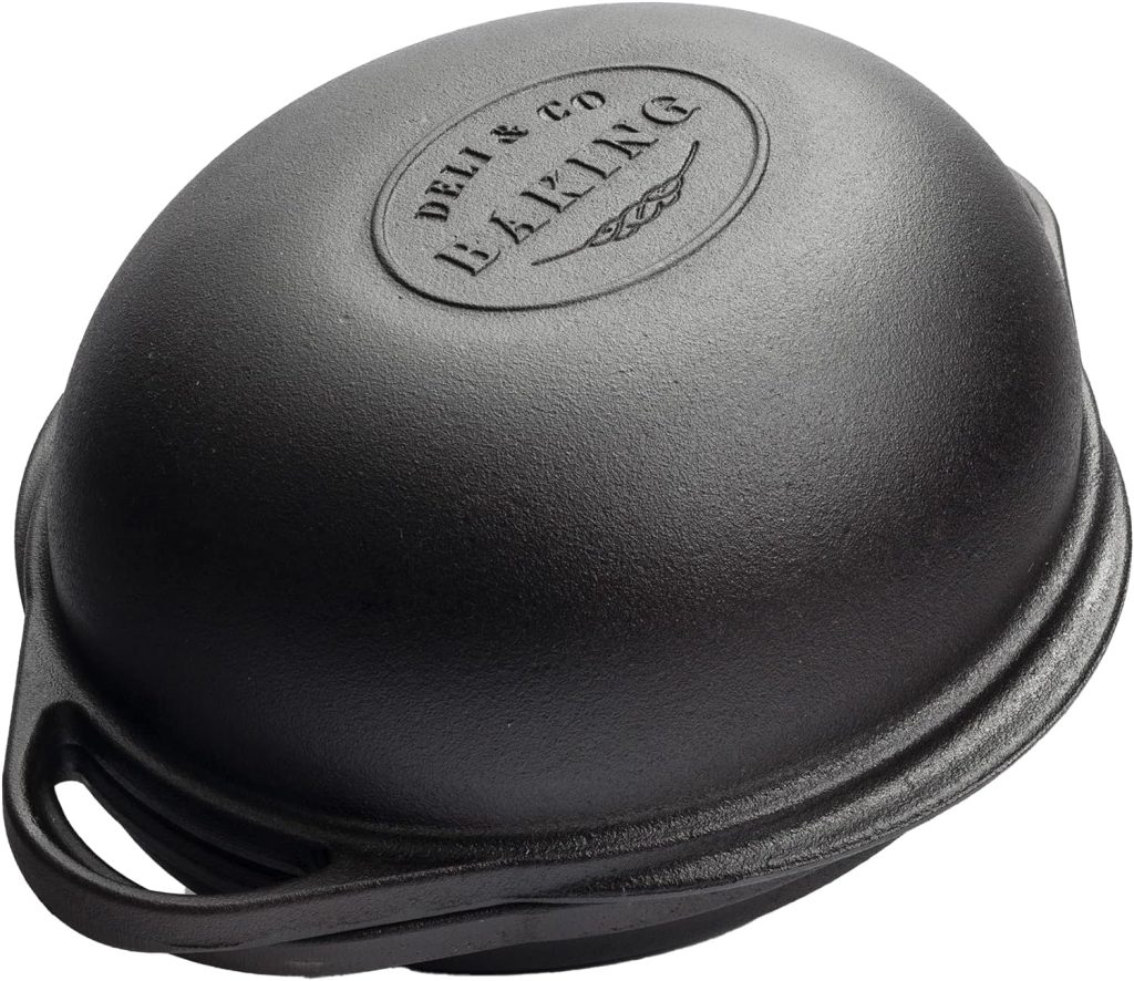 DeliCo. Baking Pre-Seasoned Cast Iron Bread Pan Multicooker | Bake sourdough bread, grill steaks and cook stews | Seasoned with canola oil with a smooth surface finish