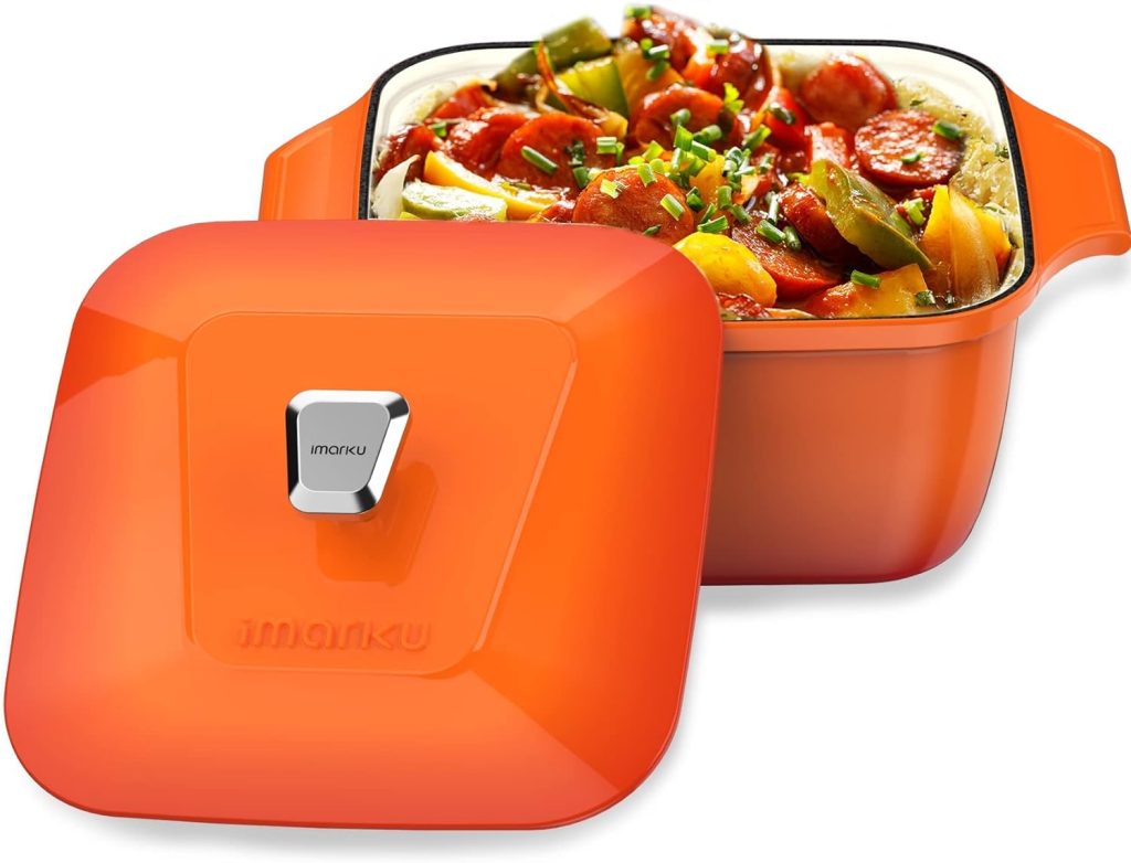 Dutch Oven, imarku 3.5 Quart Enameled Cast Iron Dutch Oven Pot with Lid for Braising, Broiling, Frying, Bread Baking, Roast Turkey, Oven Safe Up To 550°F, Enamel Coating, Nonstick Easy to Clean (3.5QT, ORANGE)
