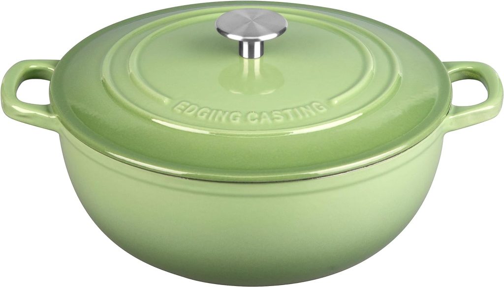 EDGING CASTING Cast Iron Dutch Oven Pot with Lid, Round Enameled Dutch Oven for Bread Baking, 5 Quarts, Pistachio Green