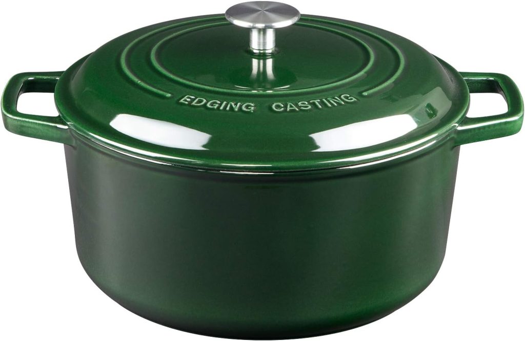 EDGING CASTING Enameled Cast Iron Dutch Ovens with Lid, Dual Handle, 7.5 quart Bread Oven, Cookware Casserole Braiser for Soup, Meat, Bread Baking, Green