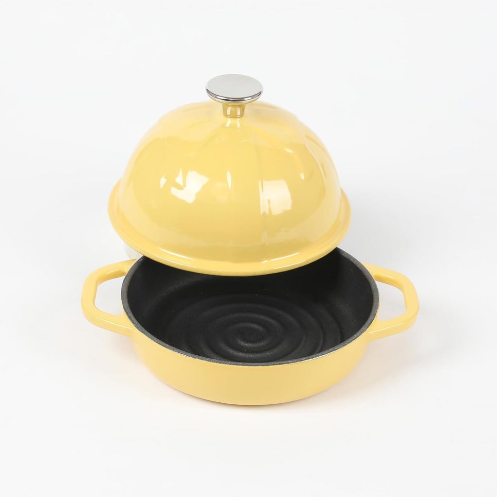 HAWOK Cast Iron Bread Cloche, Dia. 6.3inch/16cm, Sourdough Baking Pan Enameled Yellow