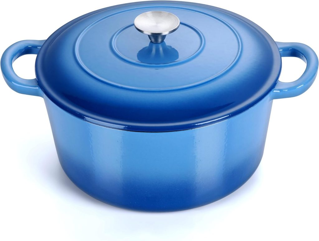 Herogo 6 Quart Enameled Cast Iron Dutch Oven with Lid, Round Dutch Oven Pot with Dual Handles for Bread Baking Stewing Roasting Blue