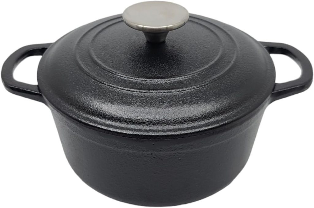 Rockwell Cast Iron Pot, Dutch Oven with Looped Handles, Black Cast Iron with Lid and Stainless Knob, Pre-Seasoned Dutch Oven, 2 Quart, Excllent for Cooking, Outdoor Campfire, Bread Baking, Stewing and Frying, Naturally Non-Stick Finish