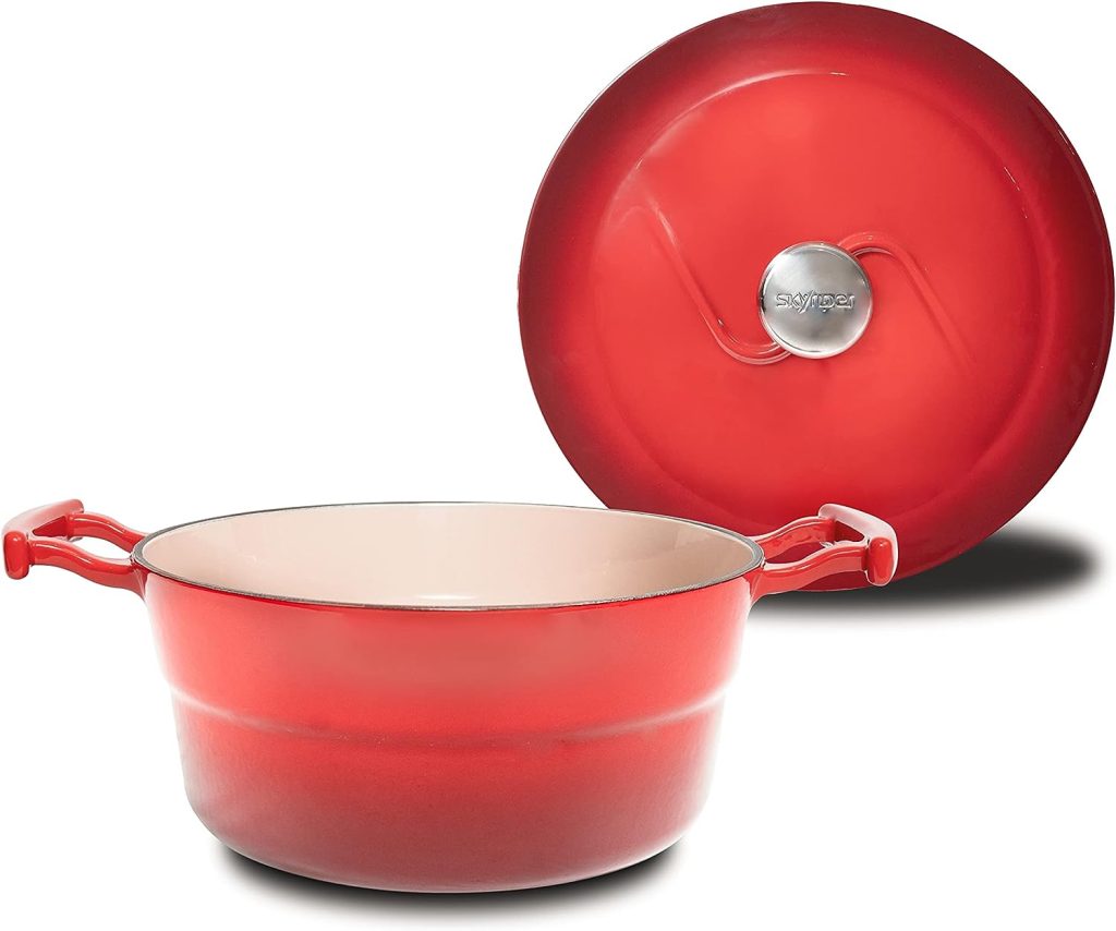 Skyriper 6 Quart Dutch Oven Pot with Lid Non-Stick Enameled Cast Iron Dutch Oven for Bread Baking, Roasting  Braising, Deep Round Heavy-duty Casserole Dish, Compatible with all Cooktops  Ovens, Red