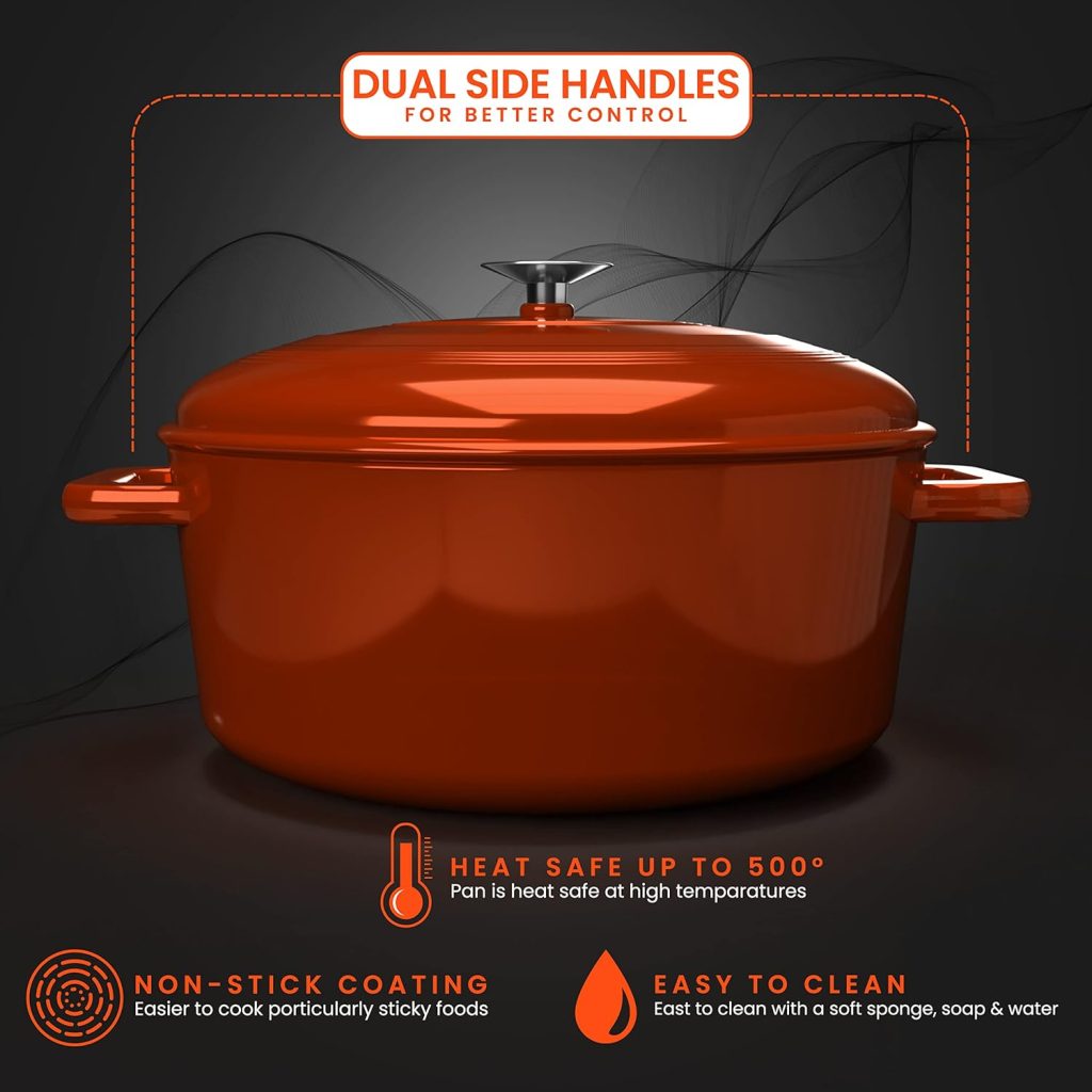 WIN4HOME 3.5-Quart Enamel Dutch Oven - Non-Stick Cast Iron Pot with Lid for Braising, Stewing, Boiling, Bread Baking - Heat Safe up to 500°F - Multiple Colors Available