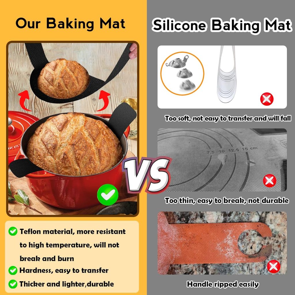 XANGNIER 2 Pcs Baking Mat for Dutch Oven 4-8QT Bread Baking,Reusable Non-stick Long Handles Bread Baking Sling,Replacement silicone Baking Mat,Baking Tools,Bread Baking Supplies, kitchen Gadgets