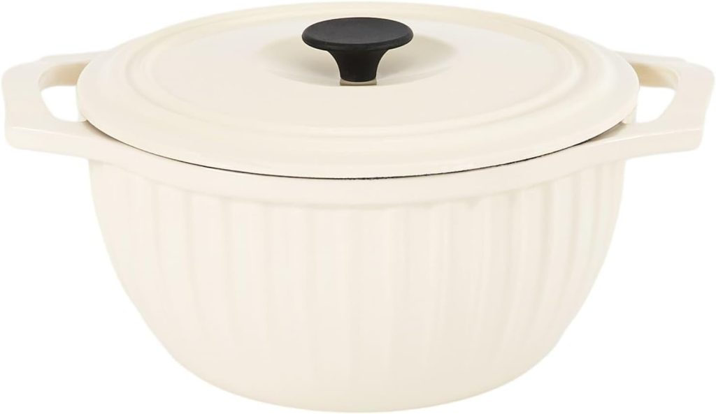 Yanzao Enameled Cast Iron Dutch Oven Pot with Lid and Handle, 4.75 Quart, Ceramic Interior, Nonstick, Large Cast Iron Pot, Cooking Pot, Dutch Oven for Sourdough Bread Baking, Rice, Cooking Spanish, 500 Degrees, Dishwasher Safe, Cookware, Kitchen Pot (Milky White)