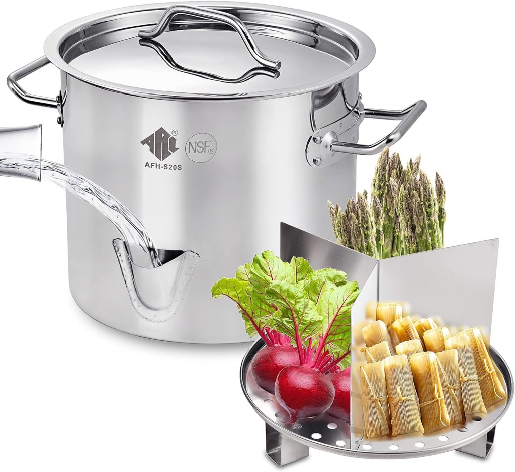 ARC 24QT Stainless Steel Vegetable Steamer, Tamale Steamer Pot, Seafood Boil Pot with Divider and Steamer Rack, 6 Gallon