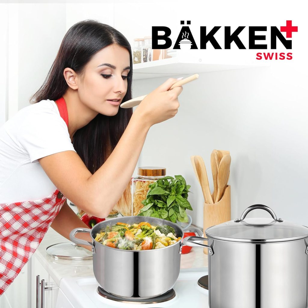 Bakken-Swiss Deluxe 24-Quart Stainless Steel Stockpot w/Tempered Glass See-Through Lid - Simmering Delicious Soups Stews  Induction Cooking - Exceptional Heat Distribution - Heavy-Duty  Food-Grade