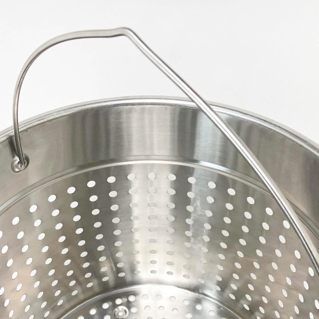 Bayou Classic 1124 24-qt Stainless Stockpot w/Lid And Basket Includes Vented Lid Perforated Stainless Steel Basket Perfect For Steaming Boiling and Frying