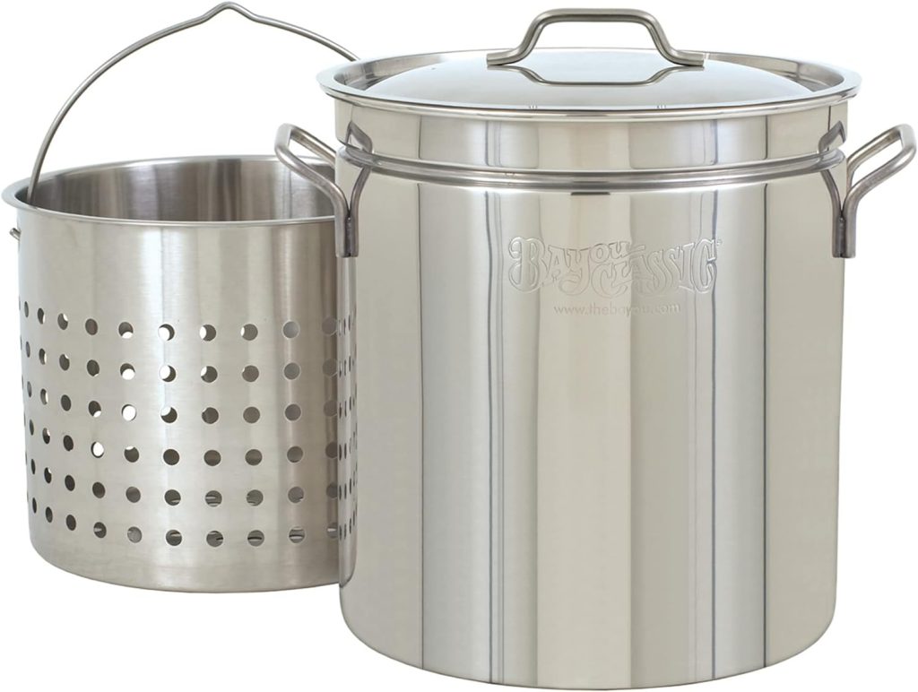Bayou Classic 1124 24-qt Stainless Stockpot w/Lid And Basket Includes Vented Lid Perforated Stainless Steel Basket Perfect For Steaming Boiling and Frying