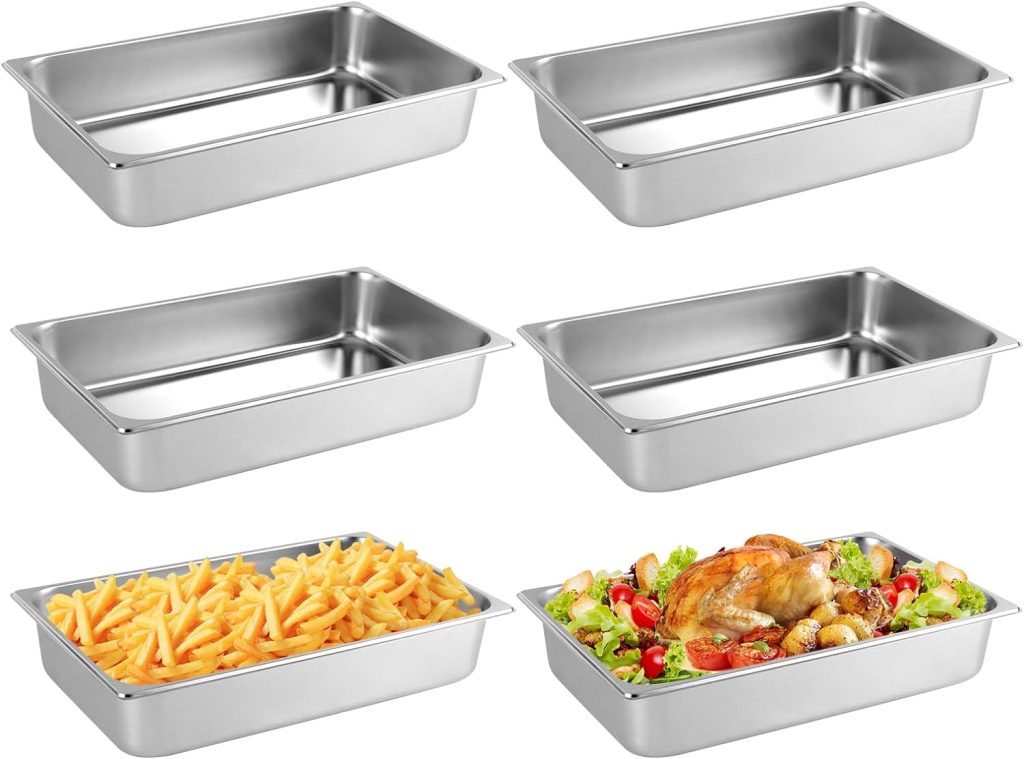BriSunshine Full Size Hotel Pans 4 Inch Deep, 6 Packs Stainless Steel Steam Table Pans for Food, Commercial Catering Food Pans for Restaurant Buffet Party Supplies