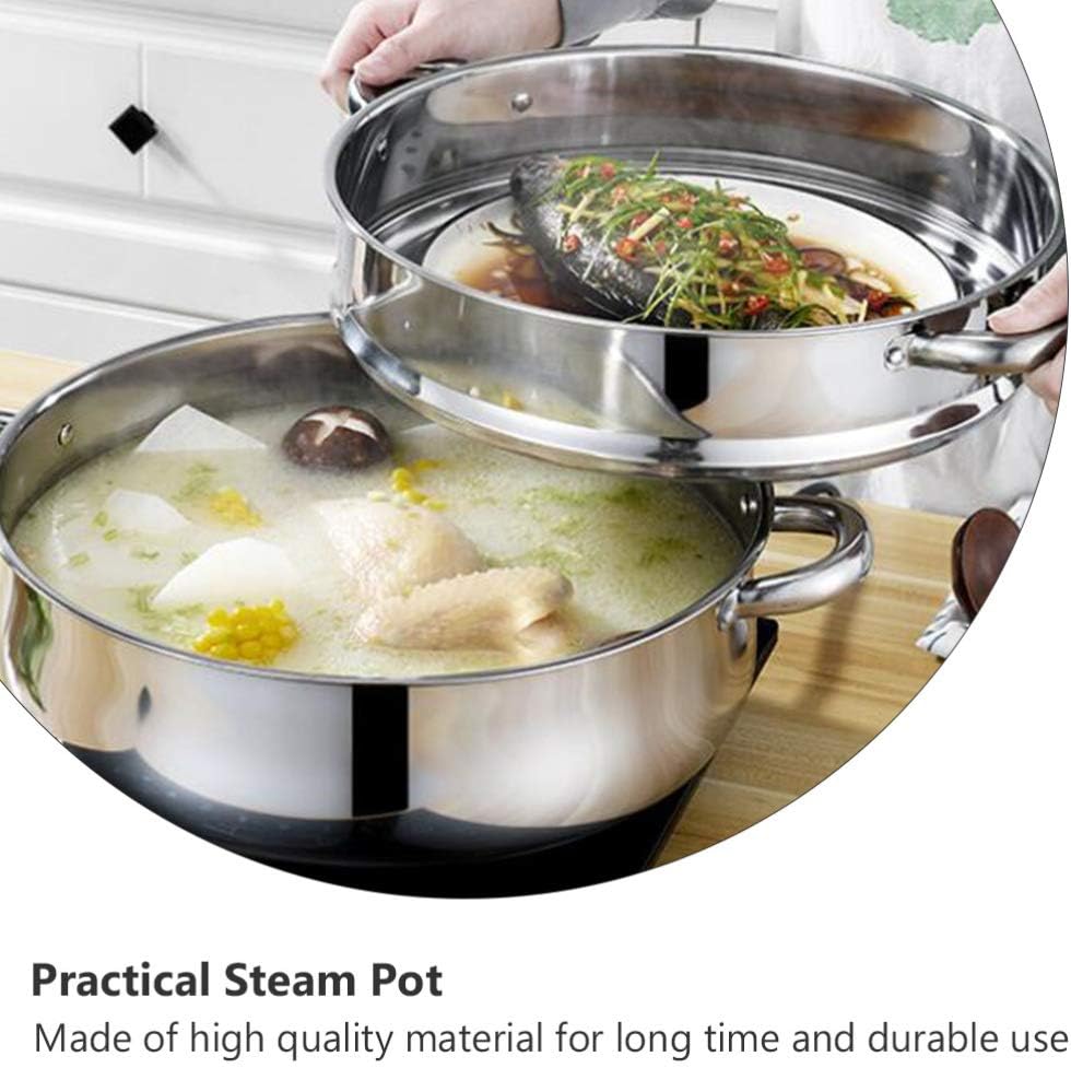 Cabilock Steam Pot 4 Tier Steamer with Lid Stepped Steamer with Twin Handles Stainless Steel Stockpot Multifunction Large Soup Pot Cooking Pot for Living Kitchen Food Cooking 28X28CM Rice Steamer
