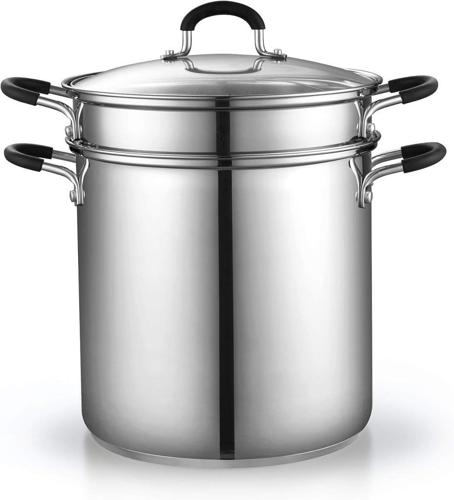 Cook N Home 4-Piece Stainless Steel Pasta Cooker Steamer Multipots, 12 Quart, Silver