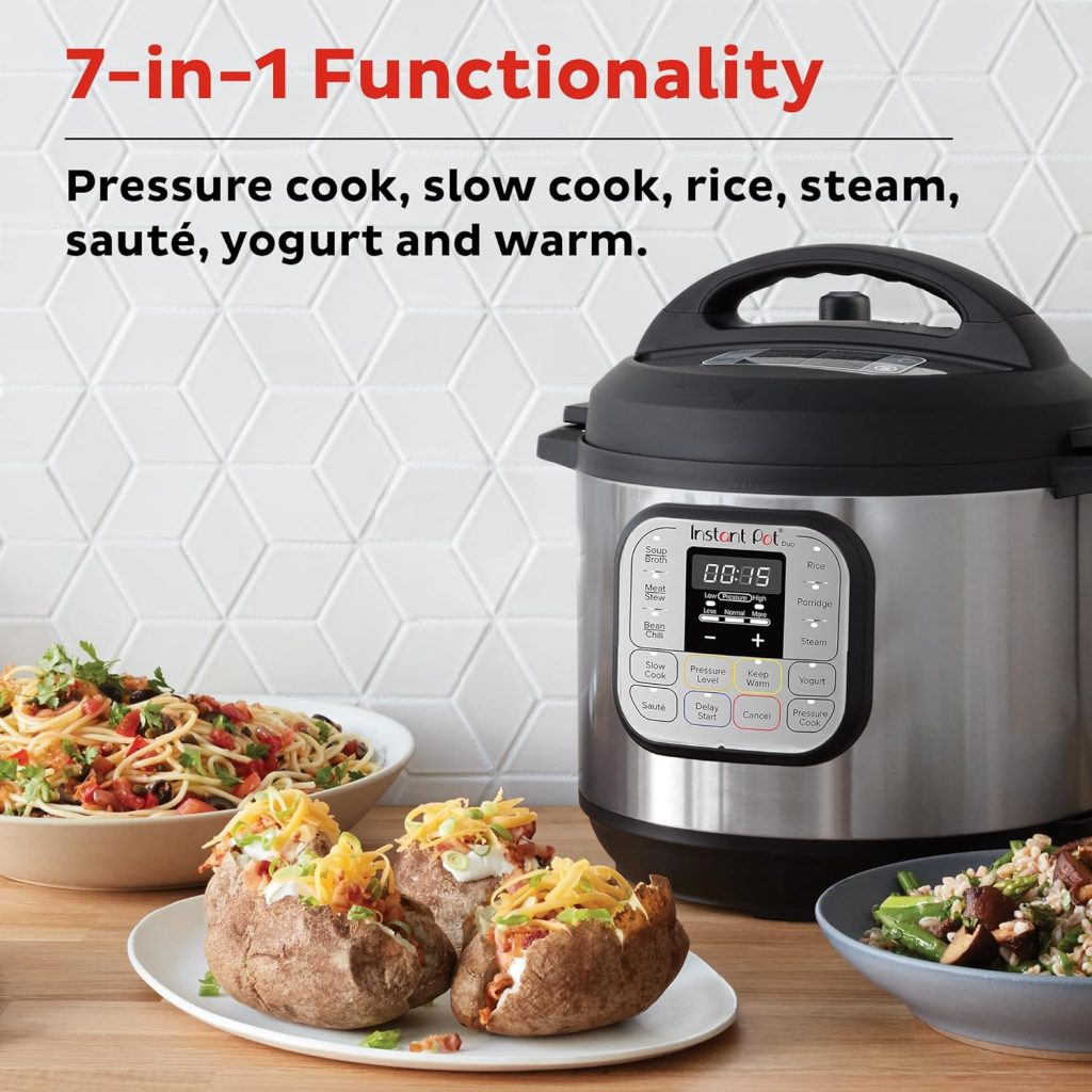 Instant Pot Duo 7-in-1 Electric Pressure Cooker, Slow Cooker, Rice Cooker, Steamer, Sauté, Yogurt Maker, Warmer  Sterilizer, Includes App With Over 800 Recipes, Stainless Steel, 6 Quart