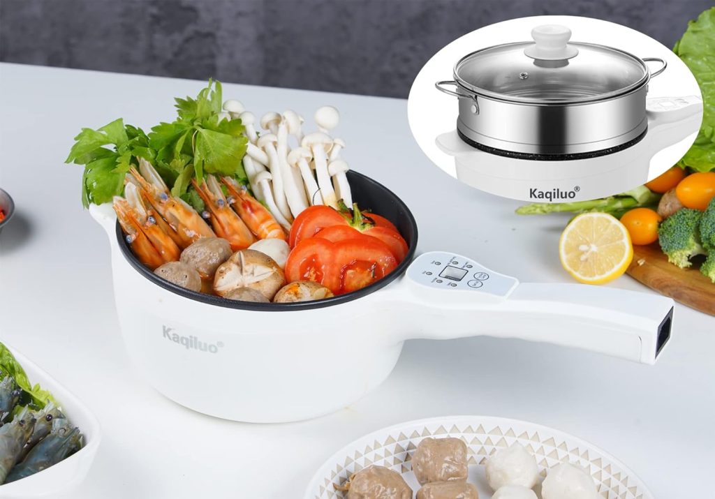 Kaqiluo 1500W 4L Large Capacity Electric Cooker, Multi-Function Non-Stick Electric Hot Pot, Rice cooker, Noodles Pot, for Steak/Ramen,Family/Gift/Dorm Essentials (Steamer  Silicone Spatulas Included)