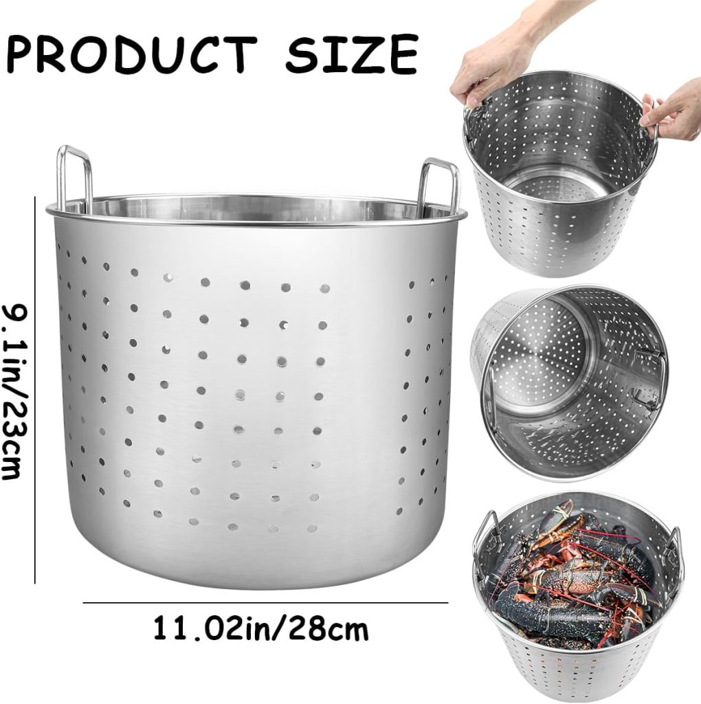 LNQ LUNIQI Stock Pot Steamer Basket Stainless Steel Insert Seafood Boil Pot Deep Fryer Basket with Handle for Home Restaurant Kitchen