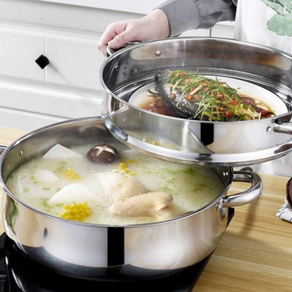 Luxshiny Steamer Pot Stainless Steel Steamer Pot, 5 Tier Stockpot Steaming Cookware Vegetable Dumpling Steaming Pot for Home Kitchen (28CM) Cooking Pot
