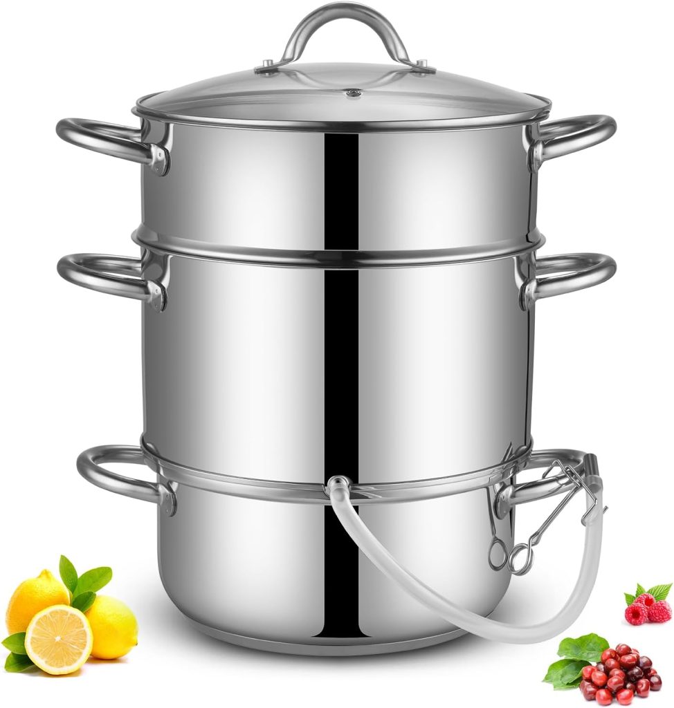 Mr Rudolf Steam Juicer for Canning-5 Quart, Stainless Steel Fruit Vegetables Steamer with Lid, Hose, Clamp