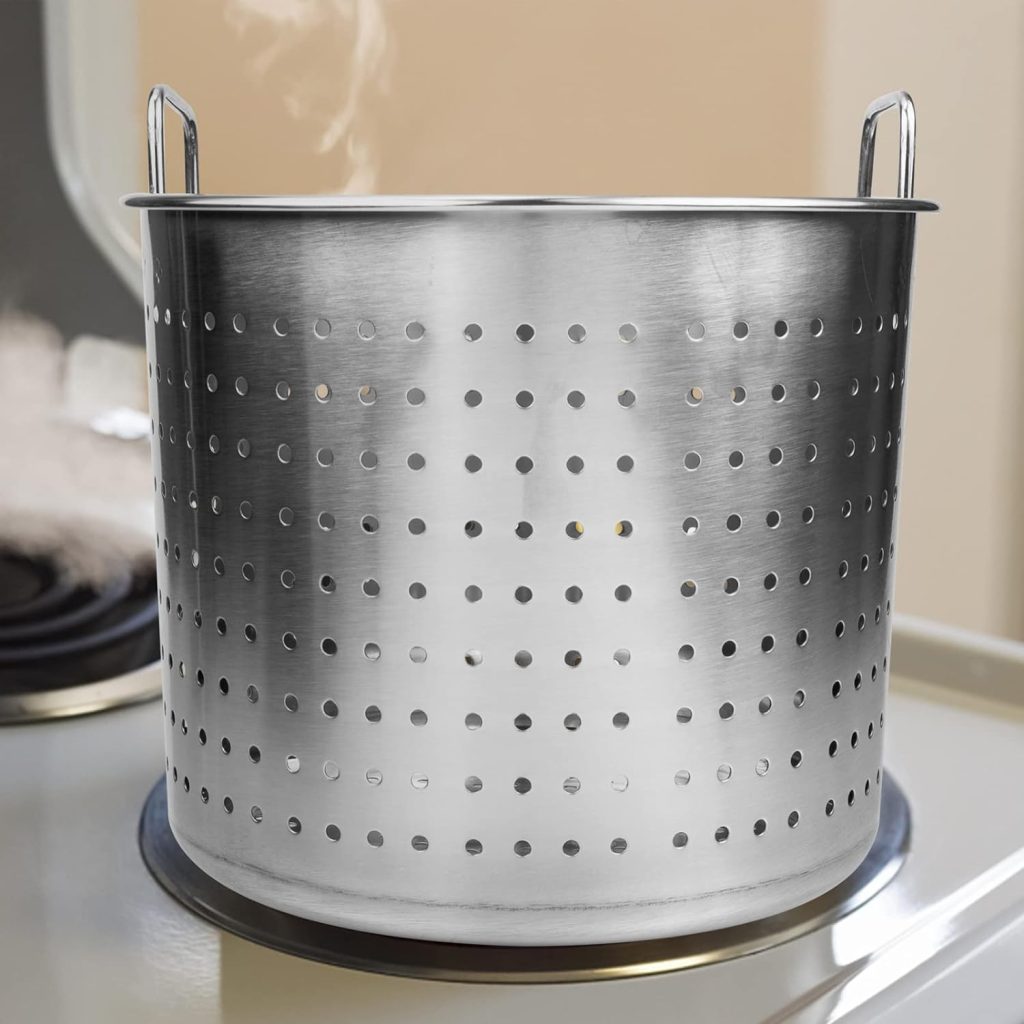 Operitacx Food Steamer Stainless Steel Stock Pot Steamer Basket Perforated Basket Boiling Basket for Boiling and Steaming Oysters Crab Crawfish and More Stock Pot Insert