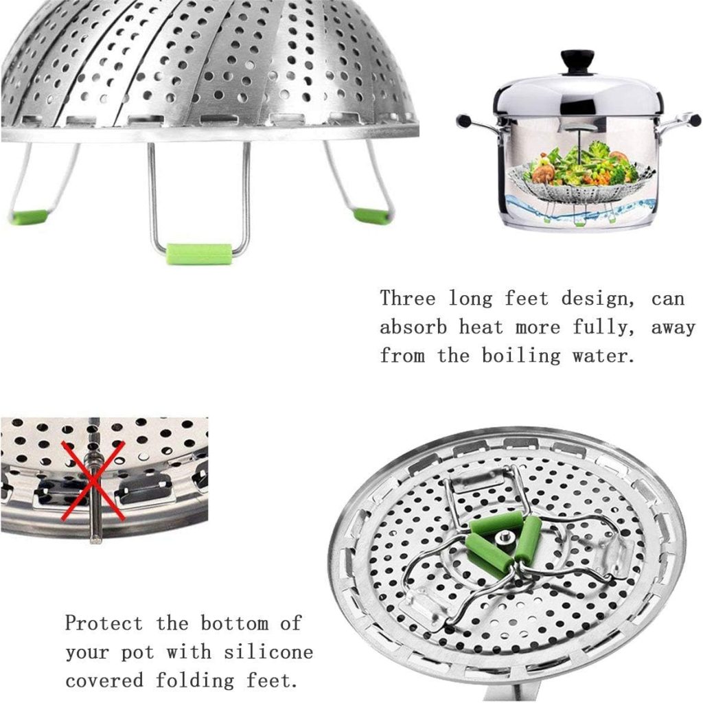 Steamer for Cooking, 18/8 Stainless Steel Steamer Pot, Food Steamer 11 inch Steam Pots with Lid 3-tier for Cooking Vegetables, Seafood, Soups, Stews and Pasta