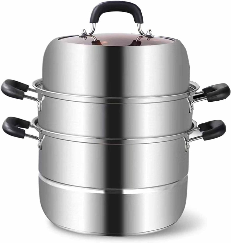 Steamer for Cooking, 18/8 Stainless Steel Steamer Pot, Food Steamer 11 inch Steam Pots with Lid 3-tier for Cooking Vegetables, Seafood, Soups, Stews and Pasta