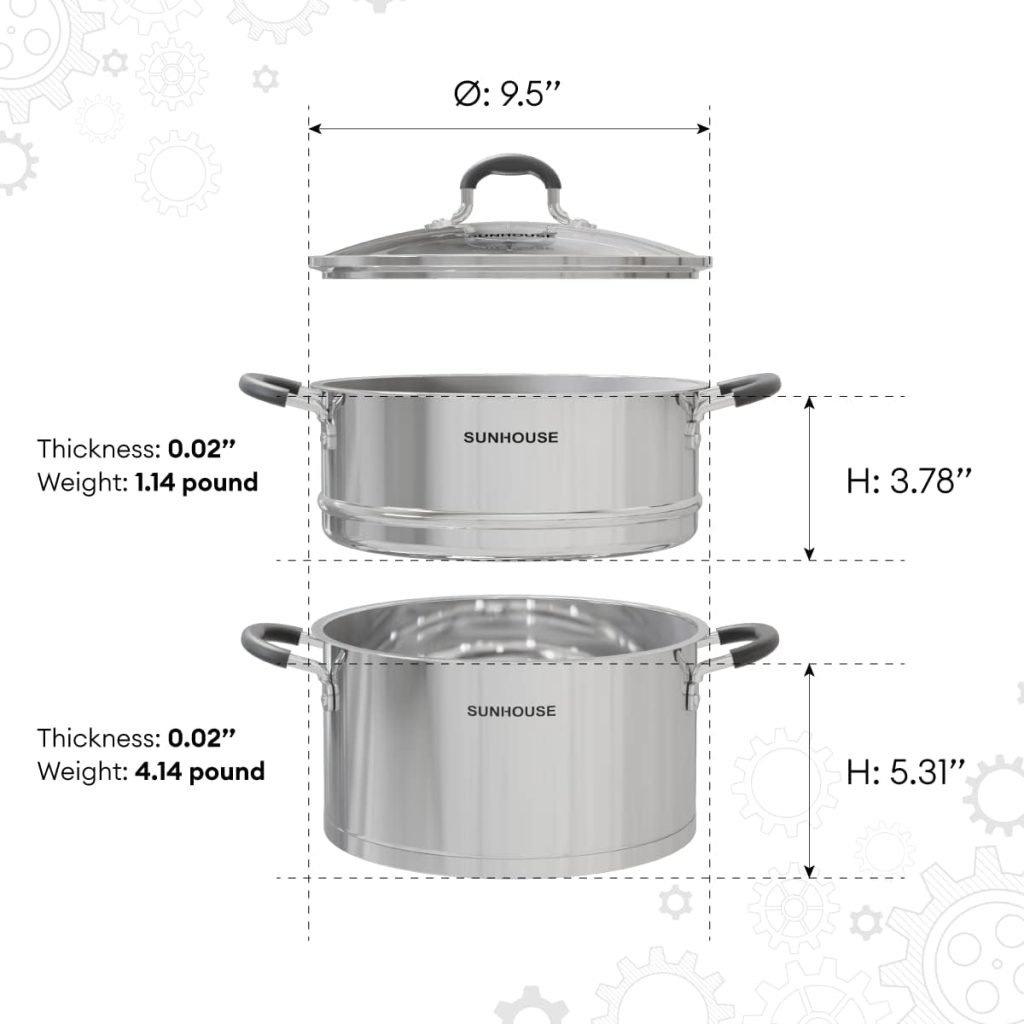 Sunhouse - 5.5 Quarts Multipurpose Stock Pot and Steamer Pot with PFOA-free,18/10 Stainless Steel Steam Pot for Cooking Vegetables, Seafood - Cooking Pot with Lid Suitable for Soups, Stews and Pasta