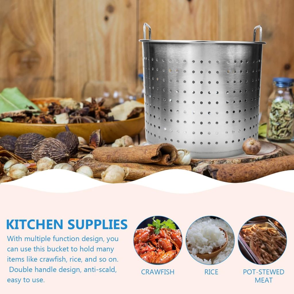 UPKOCH Stock Pot Insert Steamer Basket Stainless Steel Boiling Basket with Handle Crawfish Pot Seafood Cookware for Boiling and Steaming Crab Boil Pot