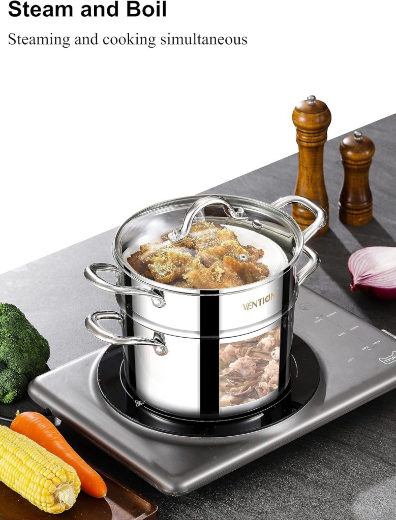 VENTION Induction Steamer Pot for Cooking, Vegetable Steamer, 3-Ply Stainless Steel Steamer, 10.4 Inch