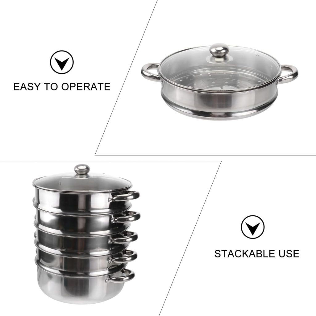 YARNOW Steamer Cookware 5 Tier Stainless Steel Steamer Pot Food Steaming Pot Multipurpose Steaming Cookware Dishwasher Safe for Home Kitchen (30cm) Steaming Pot