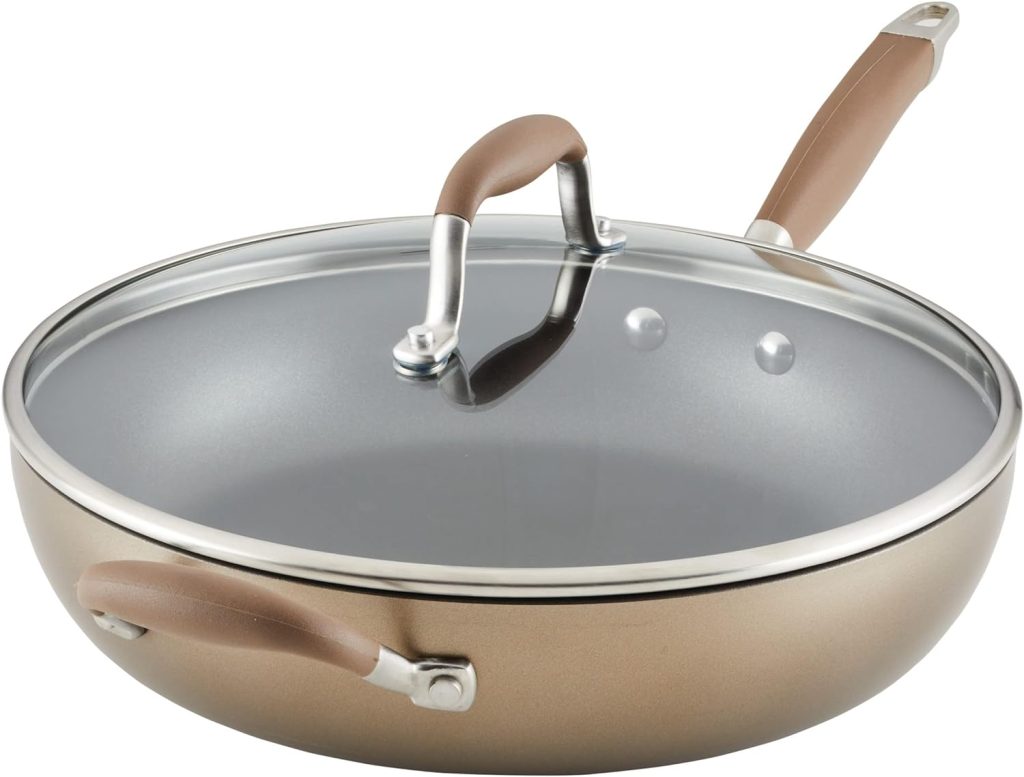 Anolon Advanced Hard Anodized Nonstick Deep Frying Pan/Skillet with Lid, 12 Inch, Bronze