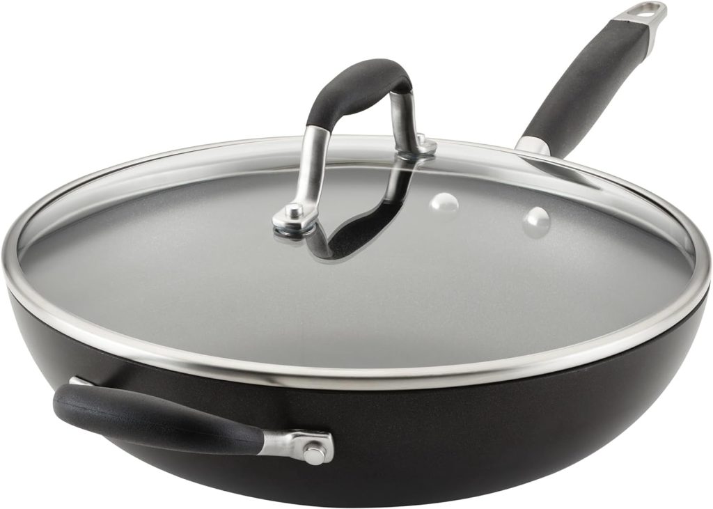Anolon Advanced Home Hard Anodized Nonstick Deep Frying Pan/Skillet with Lid, 12 Inch, Onyx