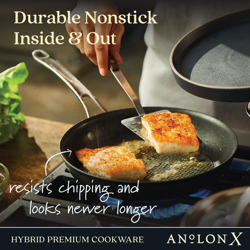 Anolon X Hybrid Nonstick Induction Frying Pans/Skillet Set, 10 Inch and 12 Inch, Dark Gray