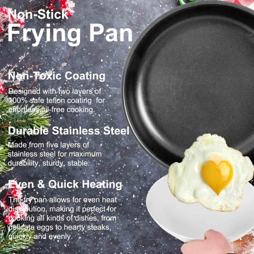 AUDANNE Nonstick Frying Pan with Lid, 12 inch Non Stick Large Stainless Steel Skillet with Handle - Oven Safe Non-stick Teflon Coating Induction Cooking Fry Pans, Black 12