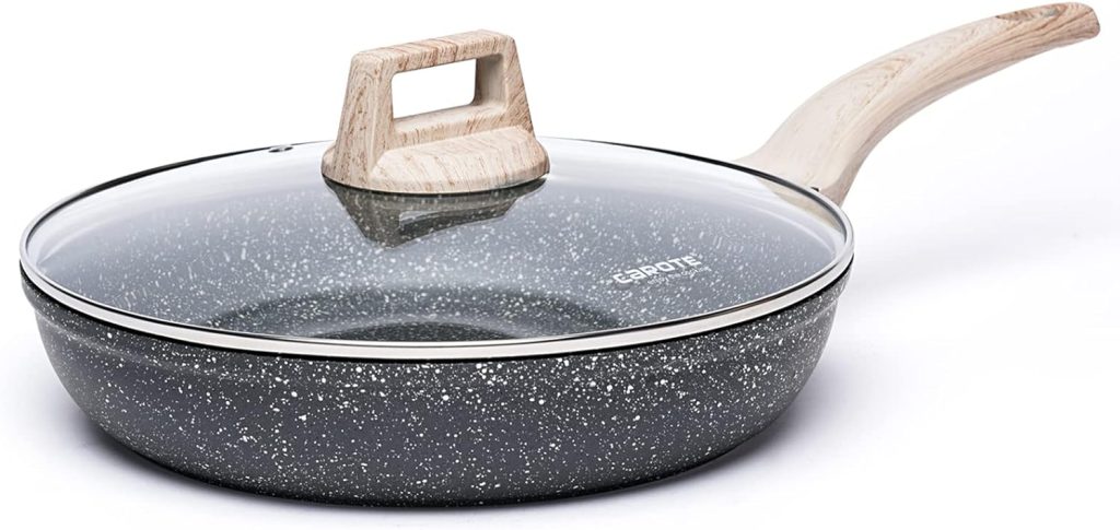 CAROTE Nonstick Frying Pan Skillet,12 Non Stick Granite Fry Pan with Glass Lid, Egg Pan Omelet Pans, Stone Cookware Chefs Pan, PFOA Free (Classic Granite, 12-Inch)