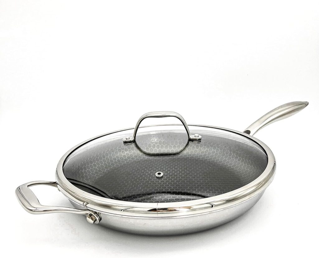 Cooksy 12 Inch Hexagon Surface Hybrid Stainless Steel Frying Pan with Lid