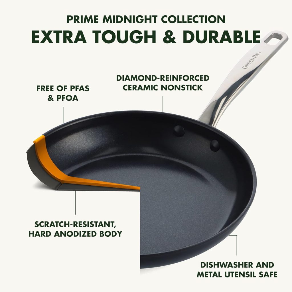 GreenPan Chatham Black Prime Midnight Hard Anodized Healthy Ceramic Nonstick, 12 Frying Pan Skillet with Lid, PFAS-Free, Dishwasher Safe, Oven Safe, Black