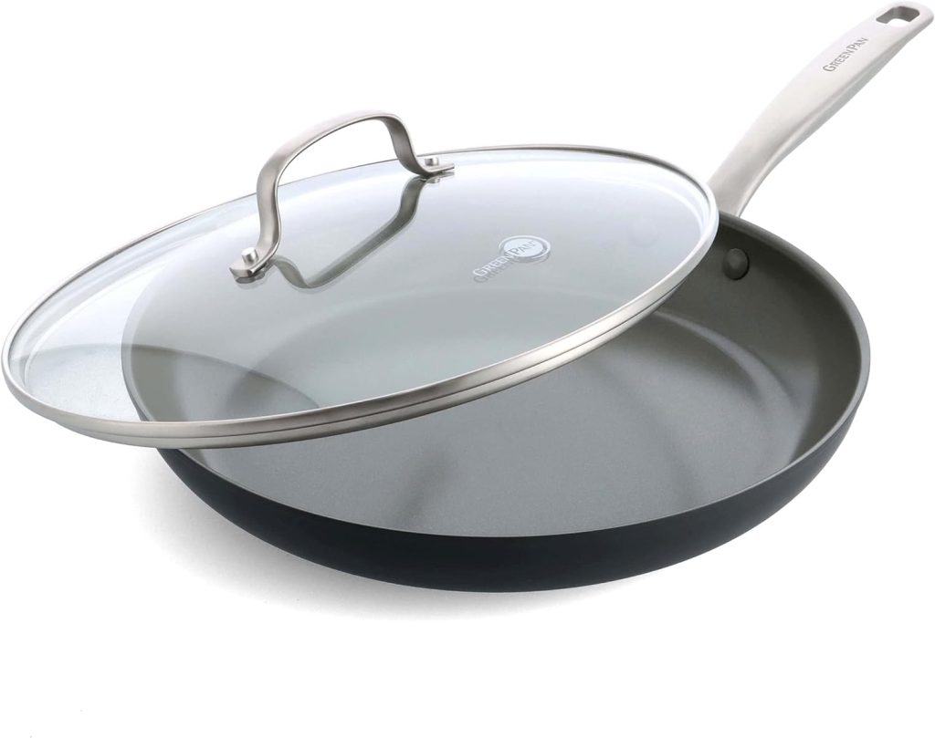 GreenPan Chatham Hard Anodized Healthy Ceramic Nonstick, 12 Frying Pan Skillet with Lid, PFAS-Free, Dishwasher Safe, Oven Safe, Gray