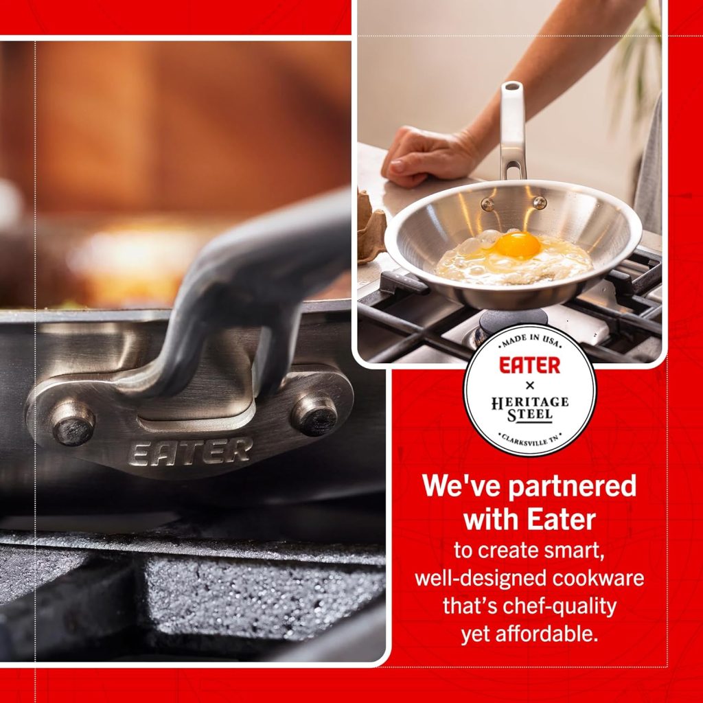 Heritage Steel x Eater 8.5 Inch Frying Pan | Made in USA | 5-Ply Fully Clad Stainless Steel Pan | Stay Cool Handle Design | Induction Pan | Non-Toxic Pan | Egg Pan for Cooking | Cook like an Eater