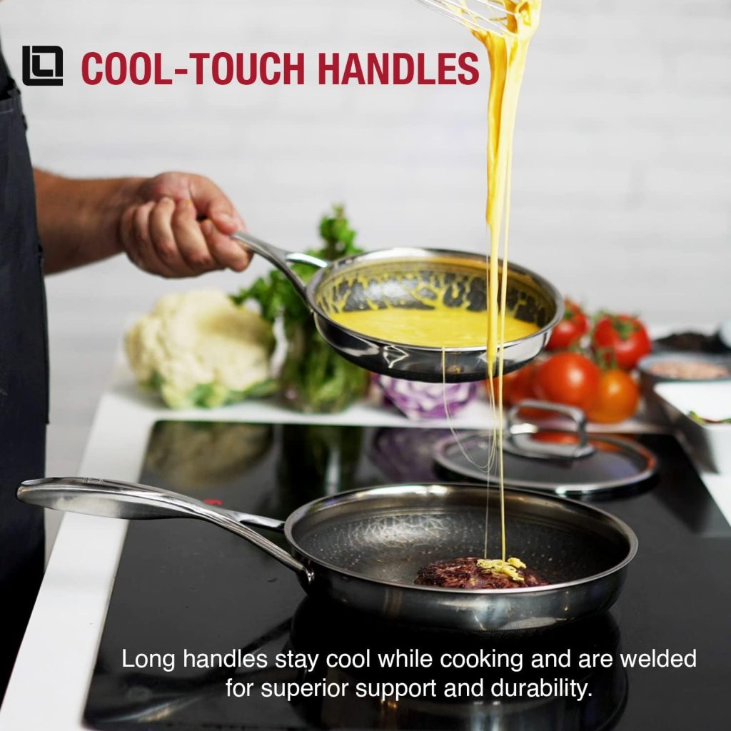 LIVWELL DiamondClad™ 12-inch Hybrid Nonstick Stainless Steel Frying Pan, Dishwasher Safe, PFOA-free - Silver/Black