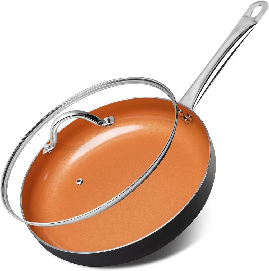 MICHELANGELO 12 Inch Frying Pan with Lid, Nonstick Copper Frying Pan with Ceramic Coating, Nonstick Skillet with Lid, Large Frying Pan, Copper Pan Nonstick Fry Pan - 12 Inch, Induction Compatible