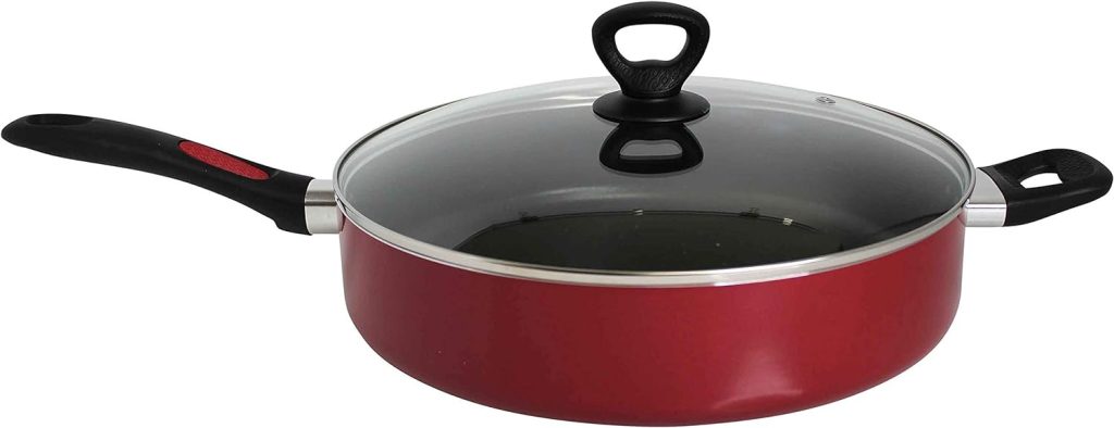 Mirro A79682 Get A Grip Aluminum Nonstick Jumbo Cooker Deep Fry Pan with Glass Lid Cover Cookware, 12-Inch
