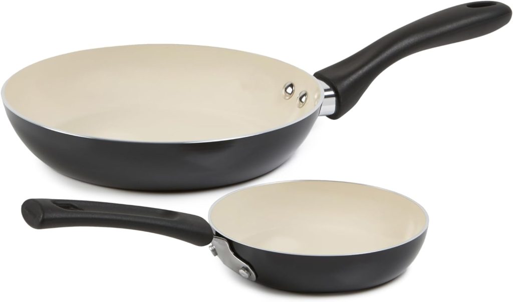 Amazon Basics Ceramic Nonstick Pots and Pans 11 Piece Cookware Set, made without PFOA  PTFE, Black/Cream